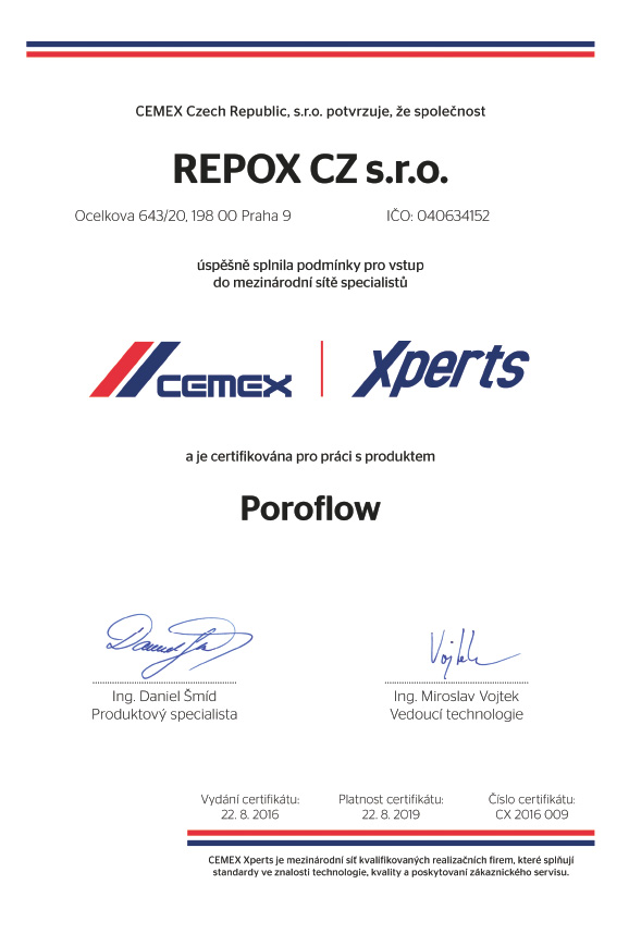 PoroFlow certifikát